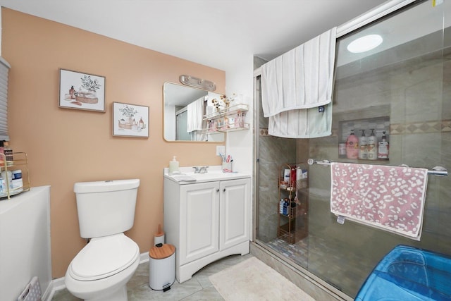5044 W Roscoe St, Chicago, IL 60641 - full bath featuring vanity, a stall shower, and tile patterned floors