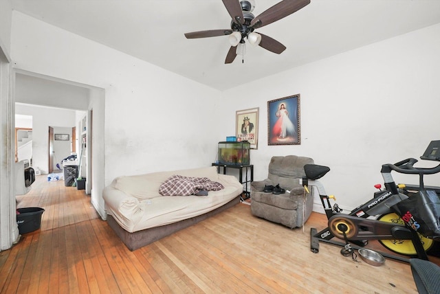 5044 W Roscoe St, Chicago, IL 60641 - living room with hardwood / wood-style flooring and a ceiling fan