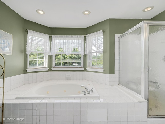 673 Kingsbridge Dr, Carol Stream, IL 60188 - bathroom featuring a jetted tub, a shower stall, and recessed lighting