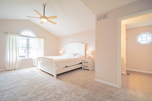 516 Wild Turkey Ln, Normal, IL 61761 - bedroom with carpet, lofted ceiling, and a ceiling fan