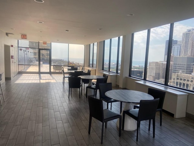 222 E Pearson St Unit 1801, Chicago, IL 60611 - dining room featuring dark wood-style floors and a view of city