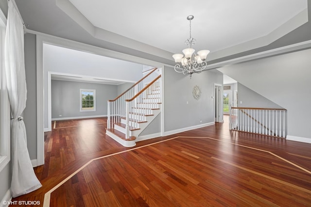 7271 Orchard Valley Dr, Bull Valley, IL 60050 - foyer entrance featuring a chandelier, wood finished floors, and stairs