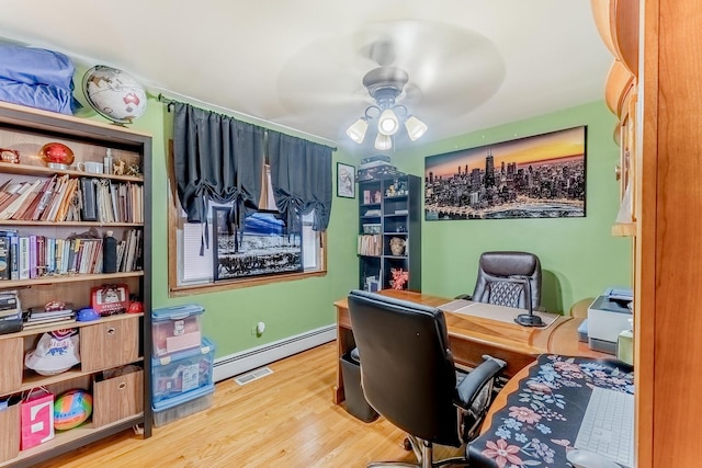 2418 S 58th Ave, Cicero, IL 60804 - office space with baseboard heating, ceiling fan, and wood finished floors