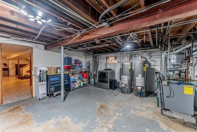 2418 S 58th Ave, Cicero, IL 60804 - unfinished basement featuring washer / dryer, gas water heater, and a heating unit