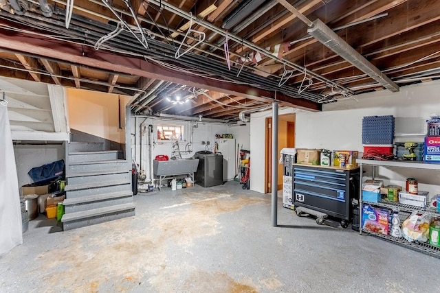 2418 S 58th Ave, Cicero, IL 60804 - basement featuring stairway, refrigerator, and washer / clothes dryer