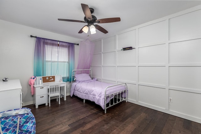 2020 Autumnwood Dr, Ottawa, IL 61350 - bedroom featuring a decorative wall, dark wood-style floors, and a ceiling fan