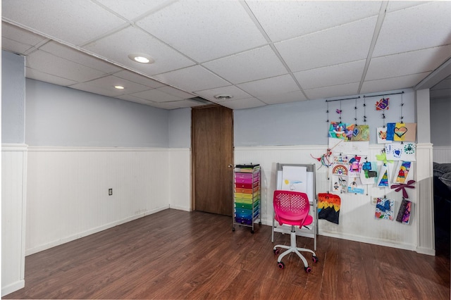 2020 Autumnwood Dr, Ottawa, IL 61350 - playroom featuring wainscoting, wood finished floors, and a drop ceiling