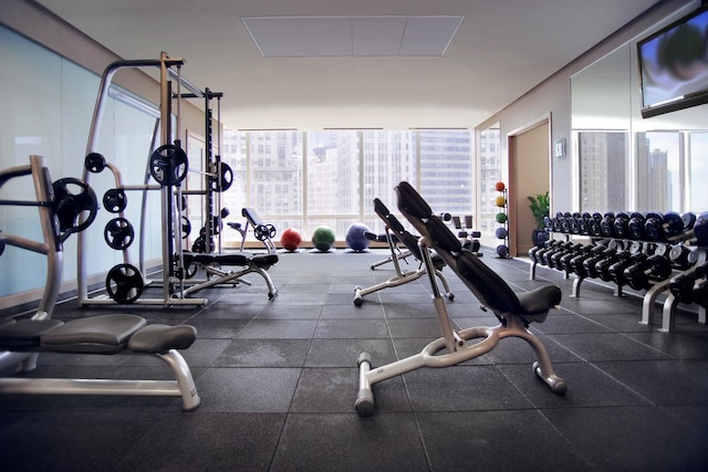 401 N Wabash Ave Unit 35J, Chicago, IL 60611 - workout area with expansive windows