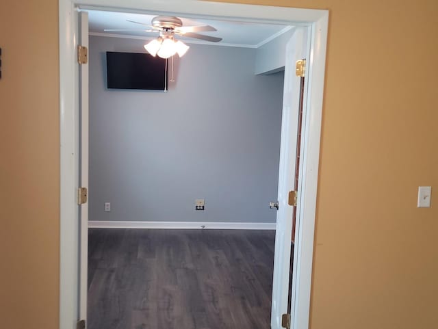 19936 S Spruce Dr, Frankfort, IL 60423 - empty room with crown molding, ceiling fan, and dark wood-type flooring