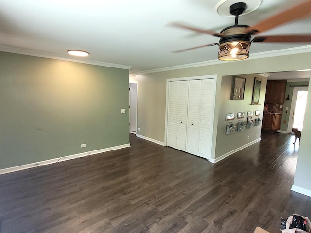 19936 S Spruce Dr, Frankfort, IL 60423 - empty room with a ceiling fan, ornamental molding, and dark wood-style floors
