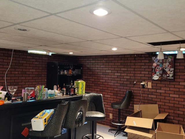 19936 S Spruce Dr, Frankfort, IL 60423 - indoor bar featuring brick wall, a paneled ceiling, and recessed lighting