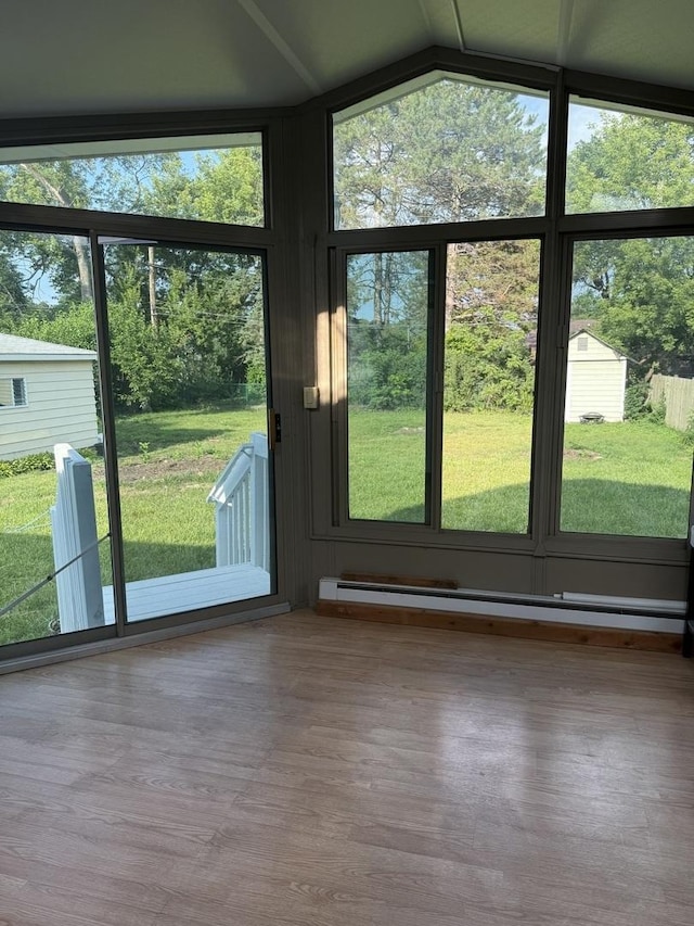 901 S Can Dota Ave, Mount Prospect, IL 60056 - unfurnished sunroom featuring vaulted ceiling and baseboard heating