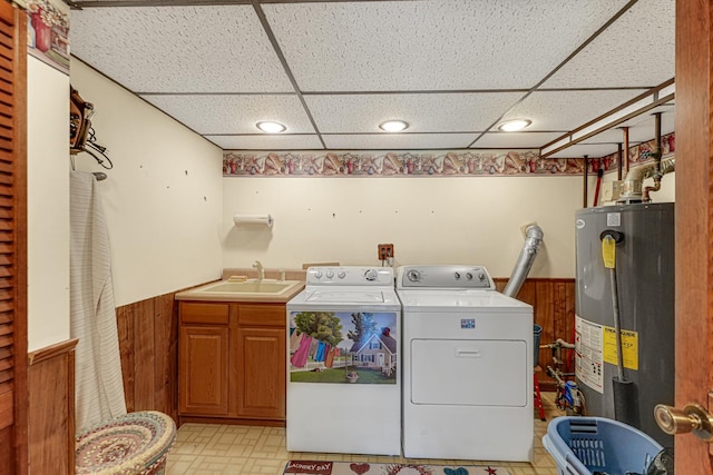 13007 S Oak Park Ave, Palos Heights, IL 60463 - laundry room with cabinet space, gas water heater, wainscoting, separate washer and dryer, and recessed lighting