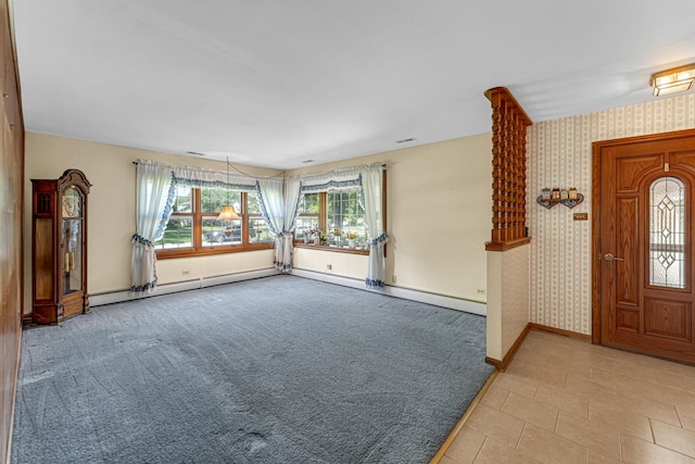 13007 S Oak Park Ave, Palos Heights, IL 60463 - foyer entrance featuring wallpapered walls, baseboard heating, and light tile patterned flooring