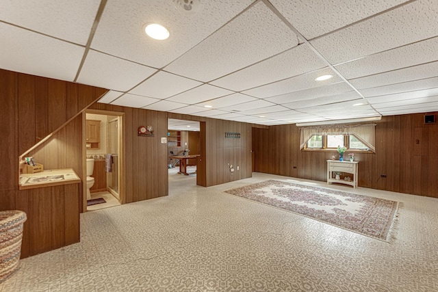 13007 S Oak Park Ave, Palos Heights, IL 60463 - below grade area with wood walls and a drop ceiling