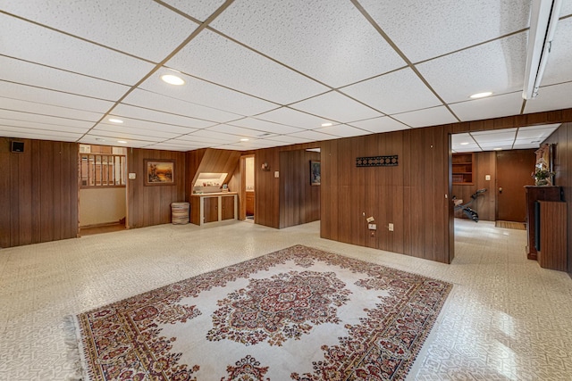 13007 S Oak Park Ave, Palos Heights, IL 60463 - finished basement with wood walls, a drop ceiling, and recessed lighting
