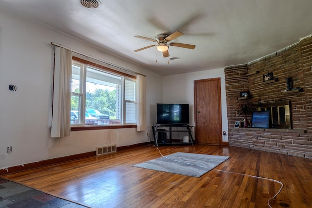 17848 W Fairfield Ln, Grayslake, IL 60030 - living room with a ceiling fan, hardwood / wood-style flooring, and a fireplace