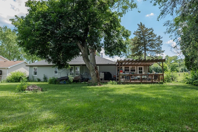 17848 W Fairfield Ln, Grayslake, IL 60030 - back of house with a pergola, a wooden deck, and roof with shingles