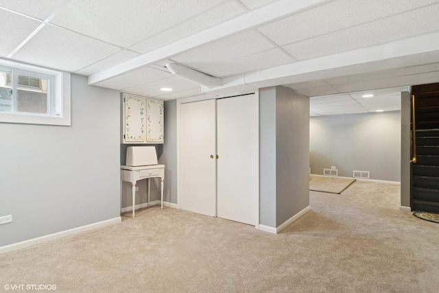 300 W Fremont St, Arlington Heights, IL 60004 - basement with light carpet, a paneled ceiling, and recessed lighting