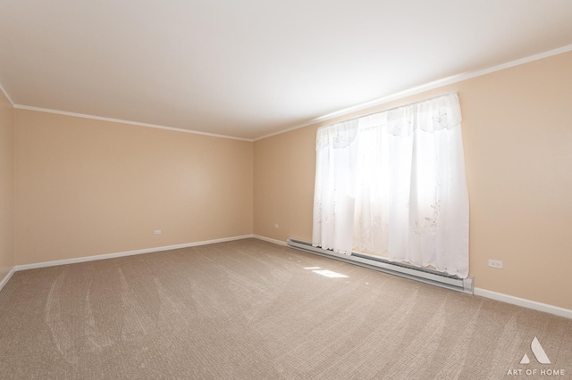 8049 Beloit Ave Unit 2C, Bridgeview, IL 60455 - unfurnished room with baseboard heating, carpet flooring, and ornamental molding