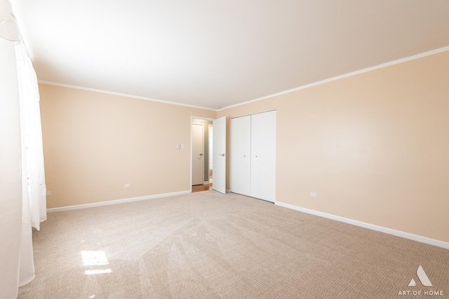 8049 Beloit Ave Unit 2C, Bridgeview, IL 60455 - unfurnished bedroom with crown molding, light carpet, and a closet