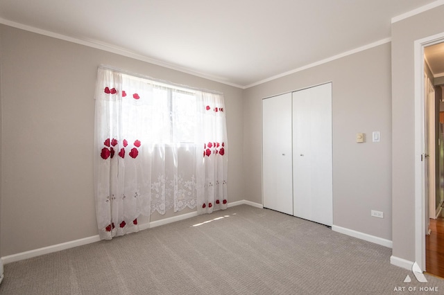 8049 Beloit Ave Unit 2C, Bridgeview, IL 60455 - unfurnished bedroom featuring carpet flooring, a closet, and crown molding