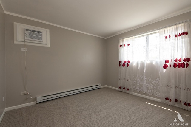 8049 Beloit Ave Unit 2C, Bridgeview, IL 60455 - carpeted spare room featuring a baseboard radiator, a wall mounted air conditioner, and ornamental molding