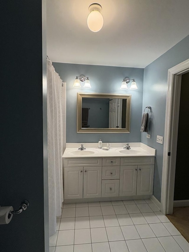 8457 Callie Ave, Morton Grove, IL 60053 - full bath with double vanity and tile patterned floors