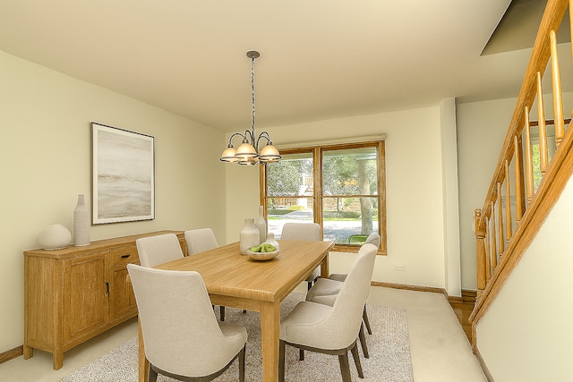 1268 Country Glen Ln, Carol Stream, IL 60188 - dining room featuring stairway, a chandelier, and light carpet