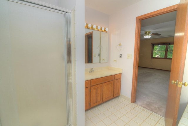 1268 Country Glen Ln, Carol Stream, IL 60188 - full bathroom with vanity, a stall shower, tile patterned floors, and ceiling fan