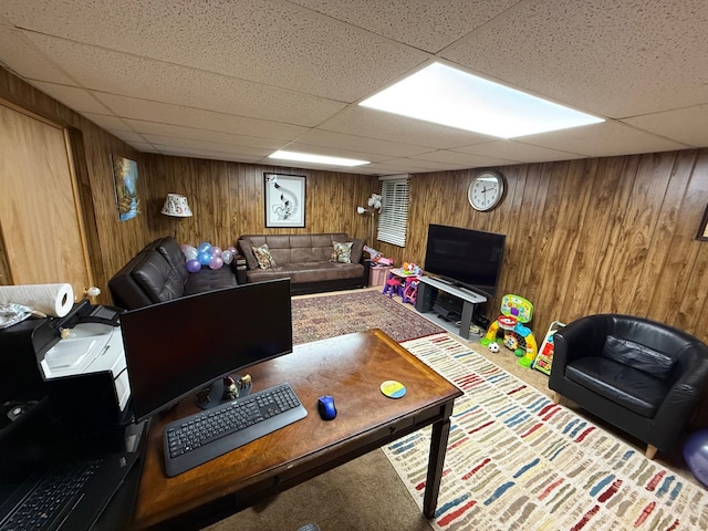 443 Commanche Trl, Wheeling, IL 60090 - living area with a paneled ceiling and wooden walls