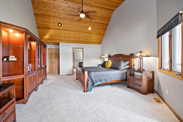 998 N Westshore Blvd, Manteno, IL 60950 - bedroom with light colored carpet, wooden ceiling, high vaulted ceiling, and recessed lighting