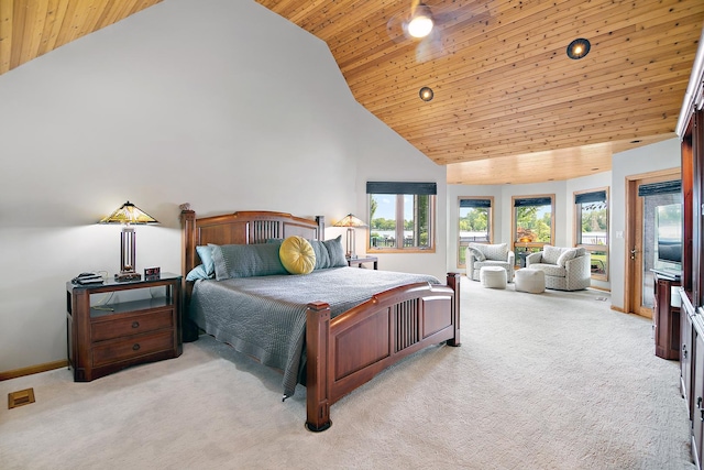 998 N Westshore Blvd, Manteno, IL 60950 - bedroom with light carpet, multiple windows, high vaulted ceiling, access to outside, and wood ceiling