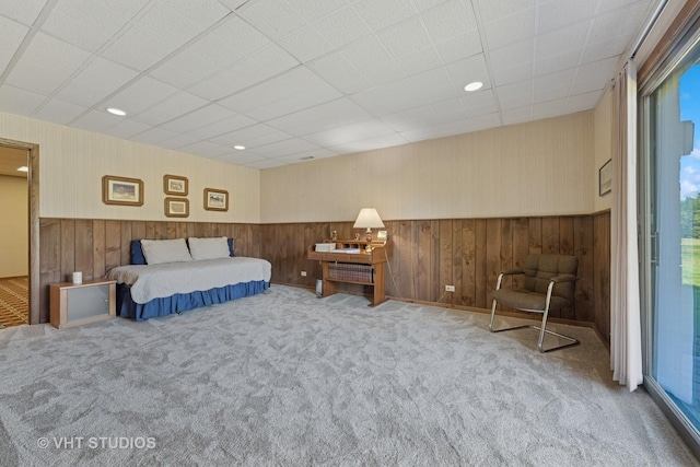 104 Lois Ln, Deer Park, IL 60010 - bedroom featuring carpet flooring, wood walls, multiple windows, a wainscoted wall, and recessed lighting