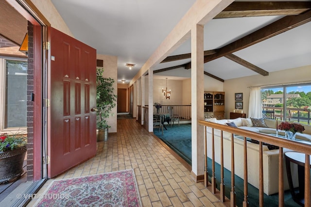 104 Lois Ln, Deer Park, IL 60010 - entrance foyer with a chandelier and brick patterned flooring