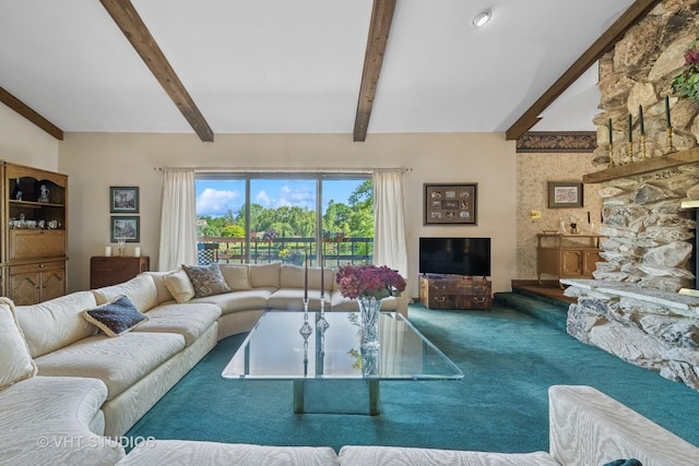 104 Lois Ln, Deer Park, IL 60010 - carpeted living area featuring beamed ceiling