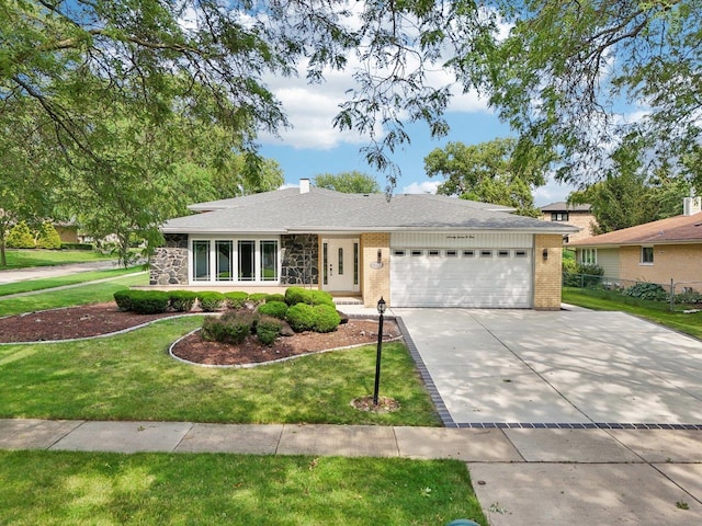 7701 Sawyer Rd, Darien, IL 60561 - single story home with driveway, an attached garage, brick siding, and a front lawn