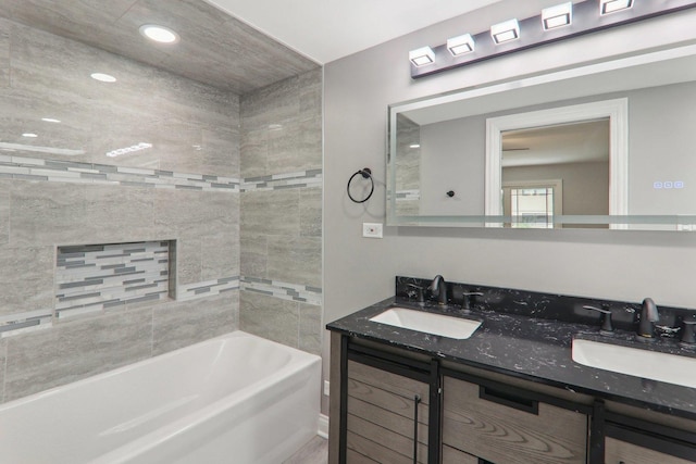 7701 Sawyer Rd, Darien, IL 60561 - bathroom with double vanity and tub / shower combination