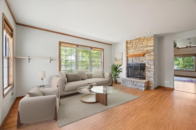 27W414 Melrose Ln, Winfield, IL 60190 - living area with wood finished floors, a fireplace, and ornamental molding