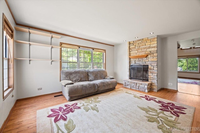 27W414 Melrose Ln, Winfield, IL 60190 - living room with plenty of natural light, wood finished floors, and a fireplace