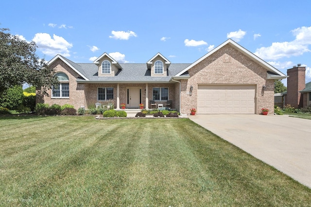 3710 W Nettle Creek Dr, Morris, IL 60450 - view of front facade with brick siding, an attached garage, concrete driveway, a front lawn, and a porch