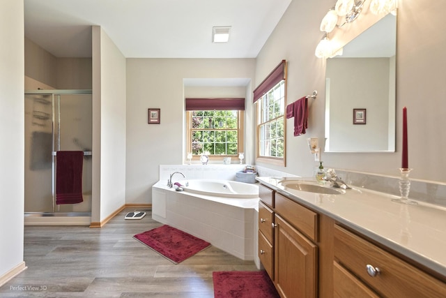 3710 W Nettle Creek Dr, Morris, IL 60450 - full bath featuring vanity, a bath, a stall shower, and wood finished floors