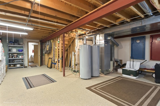 3710 W Nettle Creek Dr, Morris, IL 60450 - unfinished below grade area featuring gas water heater, water heater, heating unit, and stairs