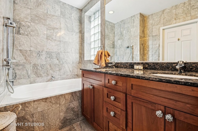 2145 W Crystal St Unit 2, Chicago, IL 60622 - full bathroom with tile walls, double vanity, and tiled shower / bath