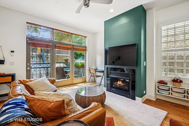 2145 W Crystal St Unit 2, Chicago, IL 60622 - living area featuring ceiling fan, wood finished floors, a fireplace, and recessed lighting