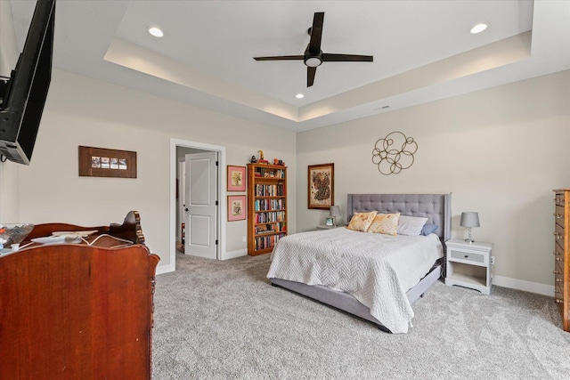 1807 E Fairfield Cir, Urbana, IL 61802 - bedroom with carpet, a raised ceiling, recessed lighting, and a ceiling fan