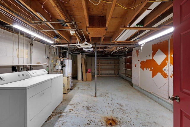 405 E Madison St, Pesotum, IL 61863 - unfinished basement featuring separate washer and dryer and water heater
