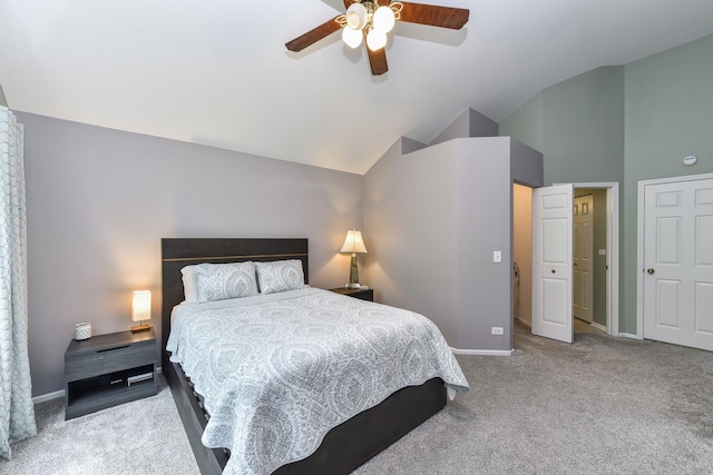 30W050 Willow Ln Unit 30W050, Warrenville, IL 60555 - bedroom featuring carpet flooring, a ceiling fan, and high vaulted ceiling