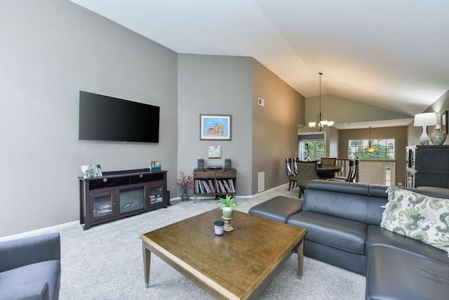 30W050 Willow Ln Unit 30W050, Warrenville, IL 60555 - living area with a chandelier, lofted ceiling, and carpet floors