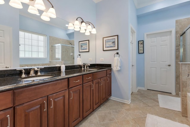 846 Colchester Dr, Oswego, IL 60543 - full bath with a stall shower, double vanity, and tile patterned flooring